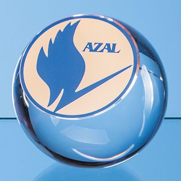 Flat Ball Logo - 10cm Optical Crystal Sliced Ball with a Flat Front from Fluid Branding