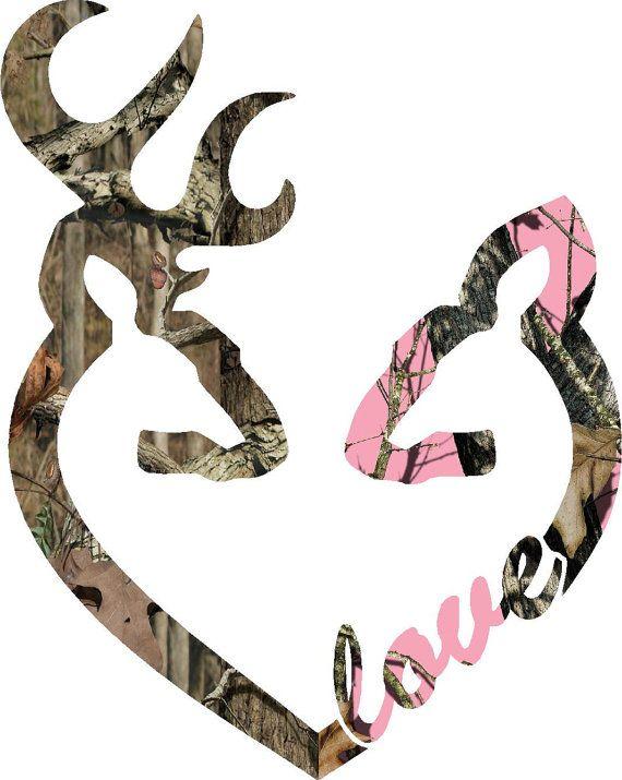 Camo Deer Logo - Browning style camo Buck and pink camo Doe love heart shaped deer