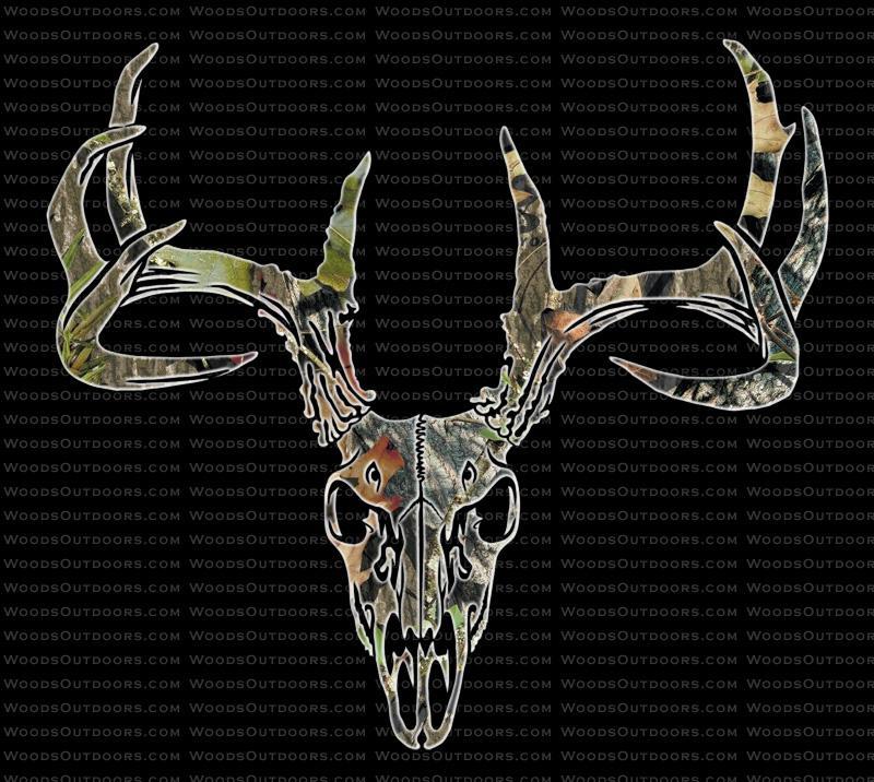 Camo Hunting Logo - Mossy Oak Break-Up Whitetail Buck Skull - Typical Rack - Deer ...