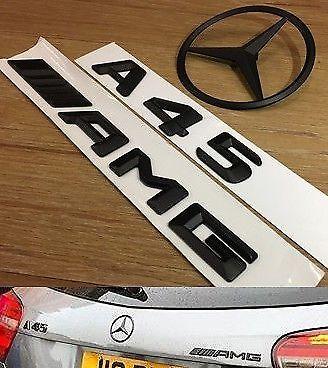 A45 AMG Logo - MERCEDES BENZ W176 MATT BLACK SET OF 3 REAR AMG A45 & LOGO STAR ...