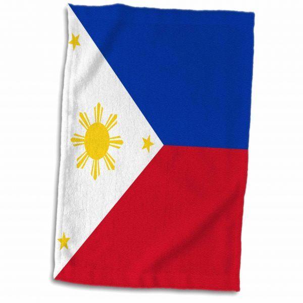 Red Yellow -Green Flag Logo - 3D Rose Flag of the Philippines Filipino Blue Red White with Golden Yellow  Sun and Stars Pambansang Watawat Towel, 15