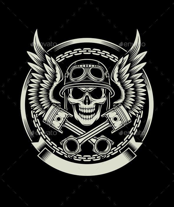 Motorcycle Skull Logo - Vintage Biker Skull with Wings and Pistons Emblem