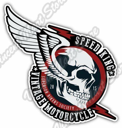 Motorcycle Skull Logo - Speed King Vintage Motorcycle Biker Skull Car Bumper Vinyl Sticker ...