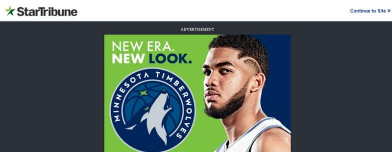 Star Tribune Logo - Oops! Timberwolves' new logo leaks in Star Tribune website ad. City