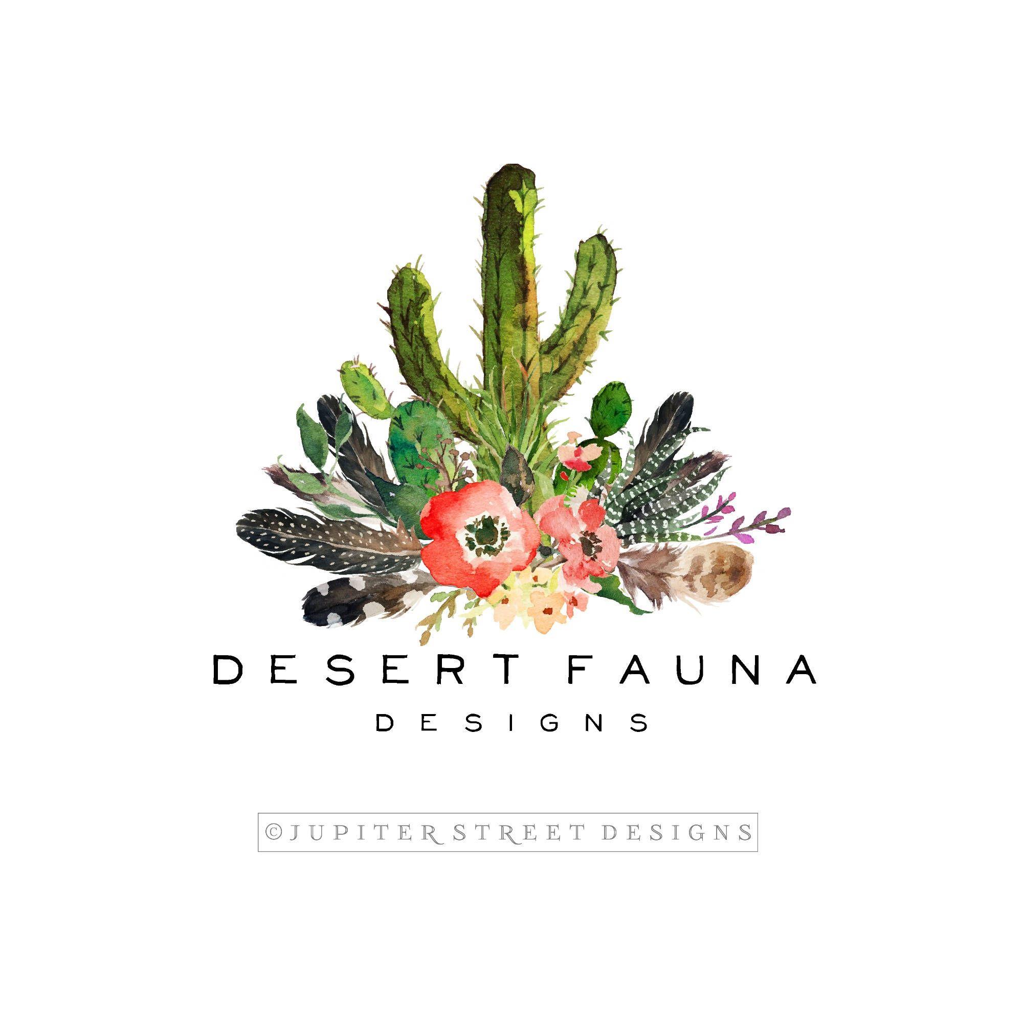 Cactus Logo - Logo Design-Cactus Logo-Feather Logo-Photography Logo-Small | Etsy