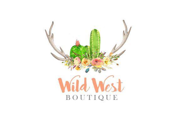 Cactus Logo - Cactus Logo Antlers Logo Deer Logo Antler Logo Boho Logo