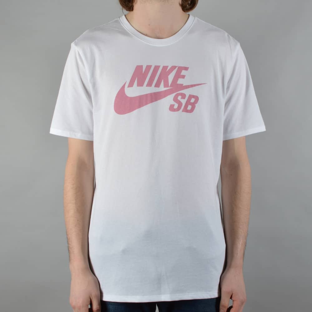 Pink T Logo - Nike SB Logo Skate T-Shirt - White/Elemental Pink - SKATE CLOTHING ...