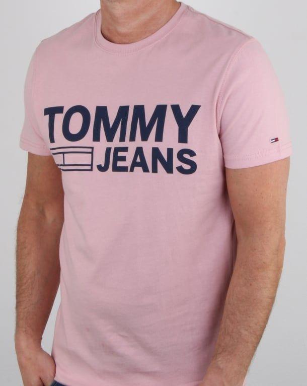 Pink T Logo - Tommy Hilfiger Logo T Shirt Pink, Mens, Tee, Cotton, Crew Neck