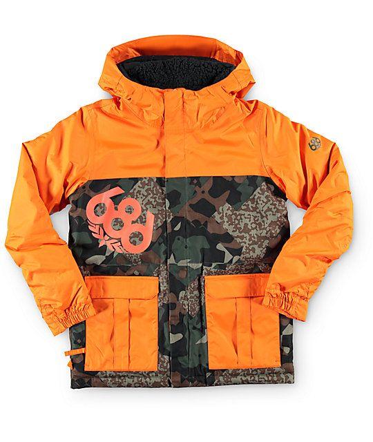 686 Snowboard Logo - Boys Elevate Army Cubist Camo 8K Snowboard Jacket