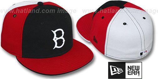 Red Black White B Logo - B Dodgers COOP PINWHEEL Black-Red-White Fitted Hat