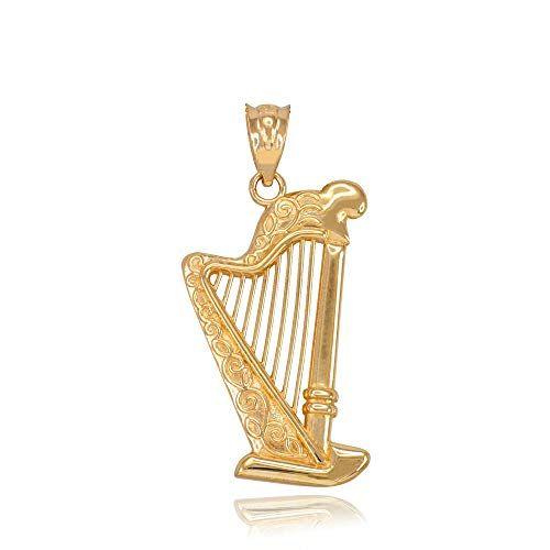 Yellow Harp Logo - Fine 14k Yellow Gold Harp Music Charm Pendant: Jewelry