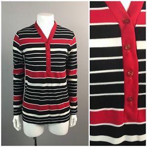 Red Black White B Logo - Vintage 1960s Red Black White Stripe Long Sleeve Nylon Blouse Henley ...
