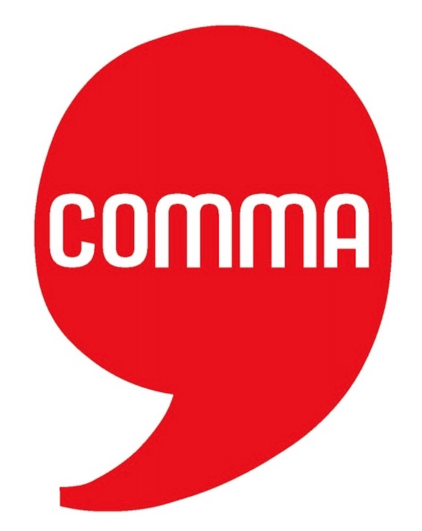 White Circle Red Comma Logo - COMMA