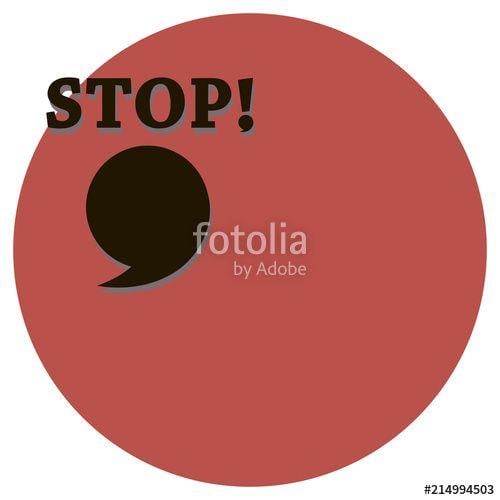 White Circle with Red Comma Logo - A stop sign with a voxlic symbol and a large comma a cloud