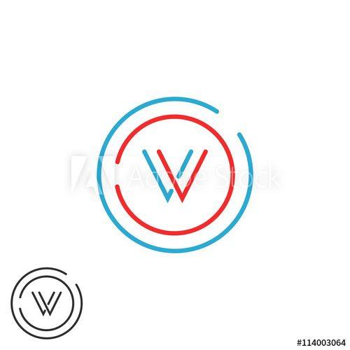 Thin Blue Circle Logo - Initials VV combination monogram logo V letter, thin lines red