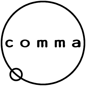 White Circle with Red Comma Logo - Comma Music. Licensing Catalog, Original Music, and Music Supervision