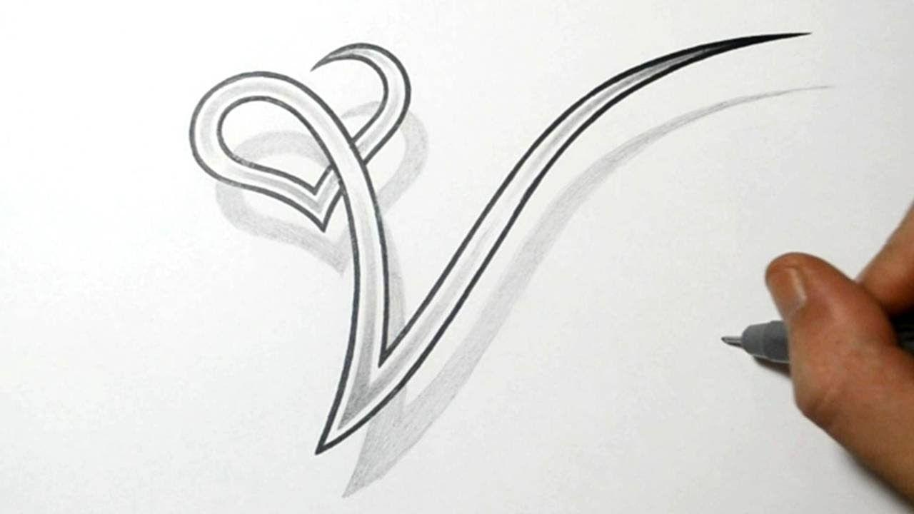 Cool Letter V Logo - Drawing the Letter V with a Heart Design - YouTube
