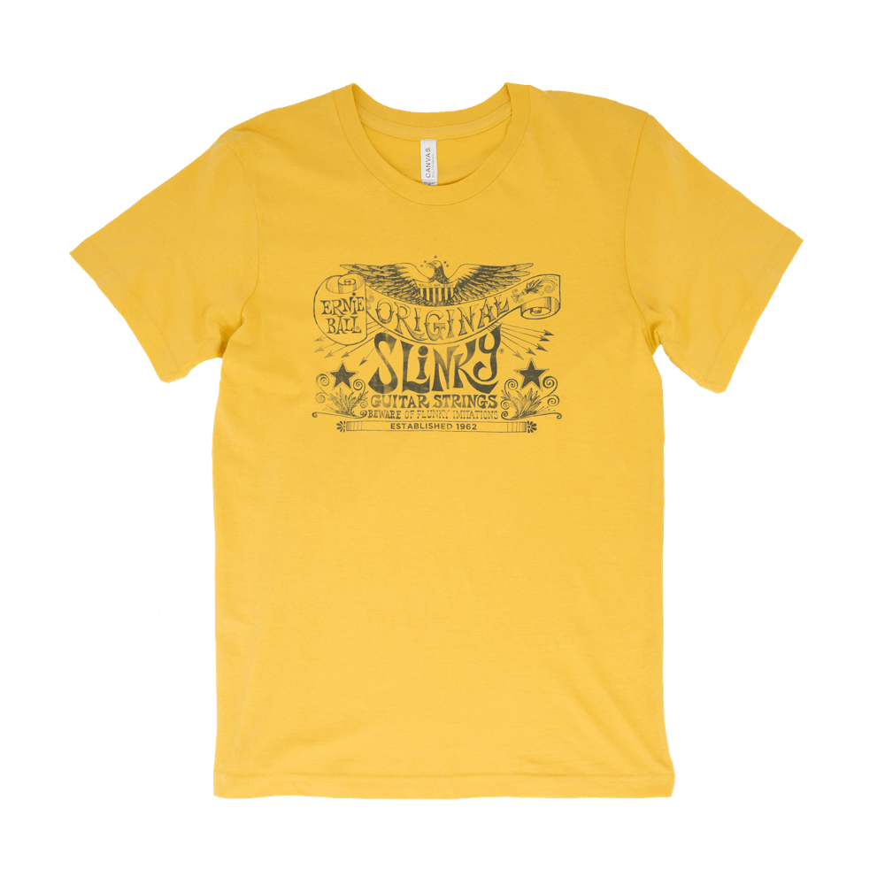 Yellow Ball Logo - Ernie Ball Original Slinky Logo T Shirt, Maize Yellow