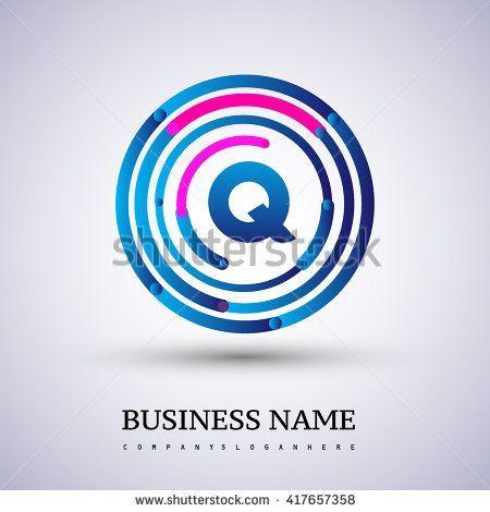 Thin Blue Circle Logo - Letter Q vector logo symbol in the circle thin line colored blue
