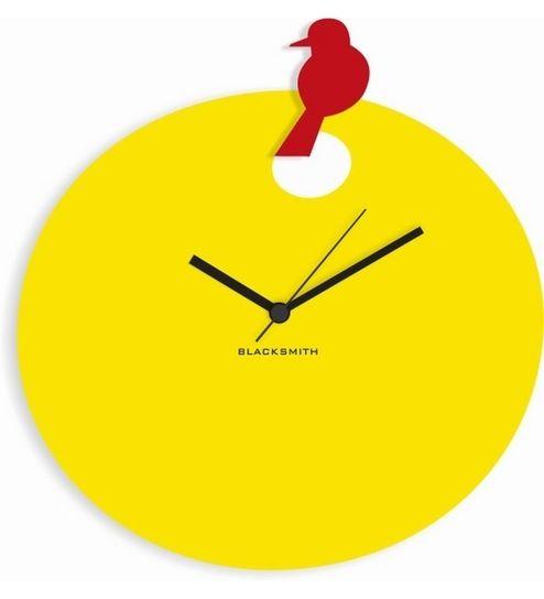 Yellow Bird with Red Circle Logo - Blacksmith Yellow Red Cute Bird Wall Clock