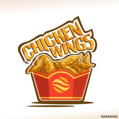 Words a Box Red White Logo - Vector logo for Chicken Wings, poster with crispy kentucky fried ...