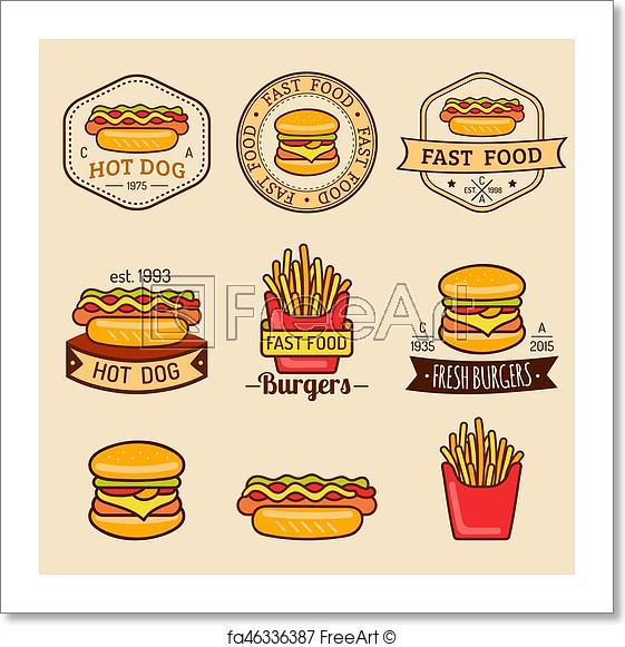 Vintage Fast Food Restaurant Logo - Free art print of Vector vintage fast food logos set. Retro eating ...