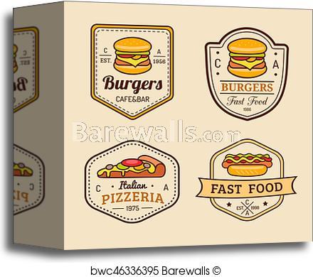 Vintage Fast Food Restaurant Logo - Canvas Print of Vector vintage fast food logos set. Retro eating ...