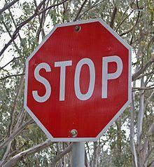 Red and Green Pentagon Logo - Stop sign