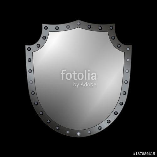 Black and Silver Shield Logo - Silver shield shape icon. 3D gray emblem sign isolated on black ...