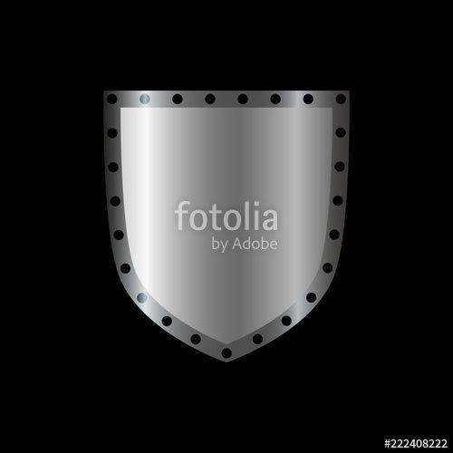Black and Silver Shield Logo - Silver shield shape icon. 3D gray emblem sign isolated on black