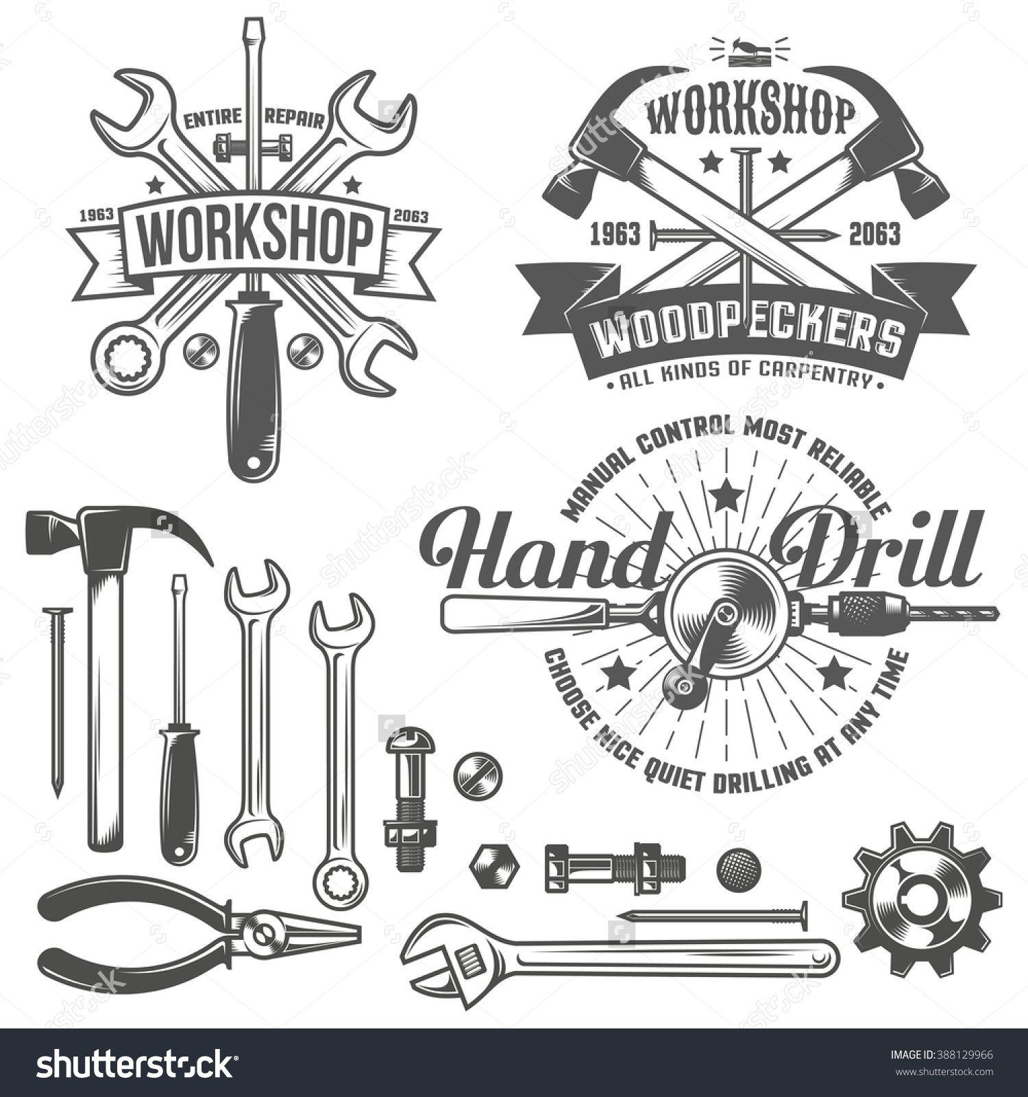 Tools Logo - Vintage, retro emblem repair workshop and tool shop. Working tools