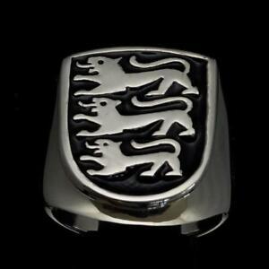 Silver Lions Football Logo - STERLING SILVER SHIELD RING THREE LIONS SEAL ENGLAND FOOTBALL BLACK ...