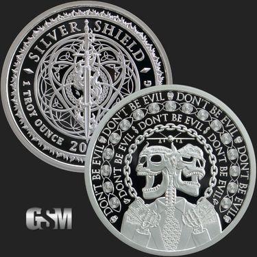 Black and Silver Shield Logo - 1 oz Don\'t be Evil Proof MiniMintage Silver Round Silver Shield .999 ...