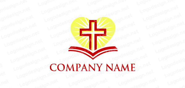 Heart and Cross Logo - line art cross with open bible in heart | Logo Template by ...