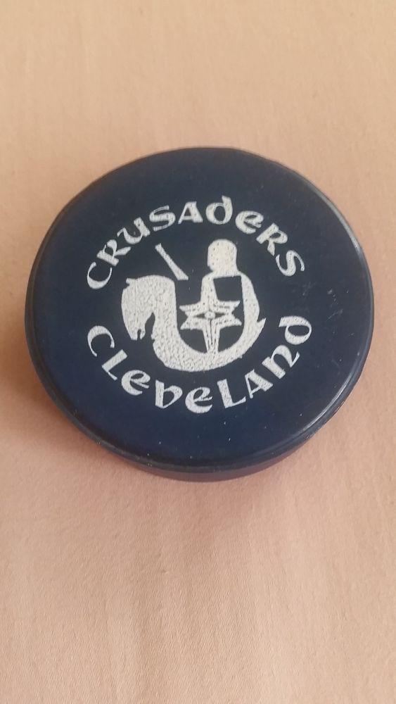 Cleveland Crusaders Logo - blue wha official game puck biltrite cleveland crusaders