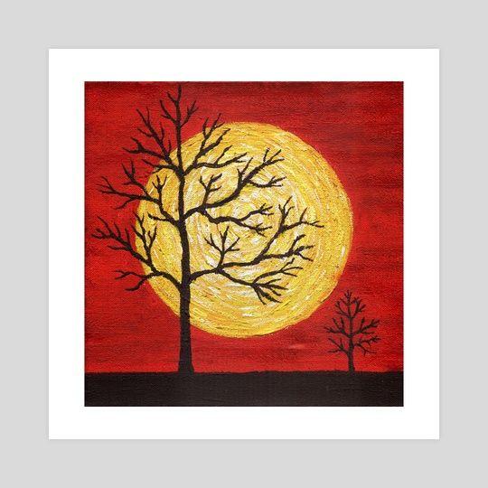 Red and Yellow Sun Logo - Red sky, yellow sun. Energy acrylic painting., an art print by ...