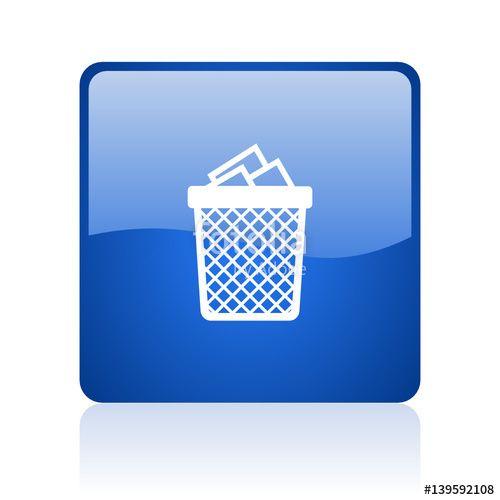 Internet in in Blue Square Logo - Trash can blue square glossy vector web icon. Modern design internet
