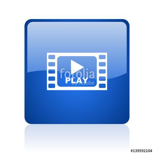 Internet in in Blue Square Logo - Play video blue square glossy vector web icon. Modern design
