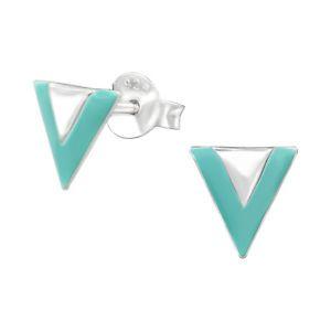 Silver Triangle Green Triangle Logo - Details about 925 Sterling Silver Green Triangle Stud Earrings