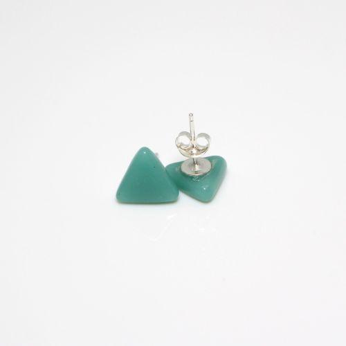 Silver Triangle Green Triangle Logo - Teal Green Triangle Glass Sterling Silver Stud Earrings