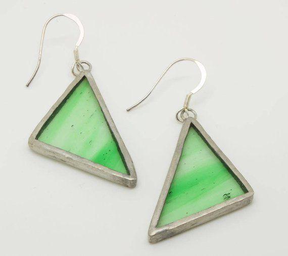 Silver Triangle Green Triangle Logo - Green Triangle Earrings, Green Glass Earrings, Geometric Jewellery, Silver  Earrings, Anniversary Gift, Gift for Her