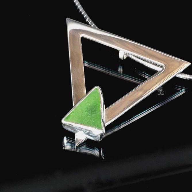 Silver Triangle Green Triangle Logo - Triangle necklace with green sea glass