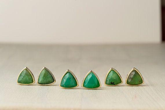 Silver Triangle Green Triangle Logo - Australian Jade Earrings Triangle Stud Earrings Green Triangle