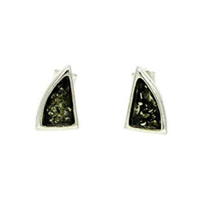Silver Triangle Green Triangle Logo - Nova Silver Triangle Stud Earrings with Green Amber