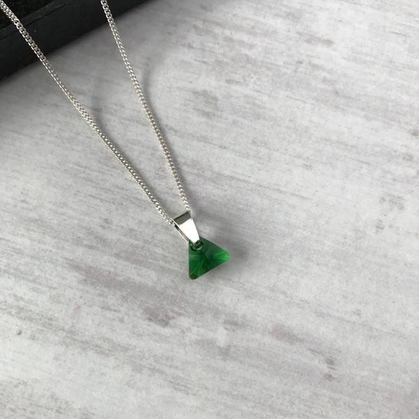 Silver Triangle Green Triangle Logo - Silver Necklace with Green Triangle Swarovski Crystal