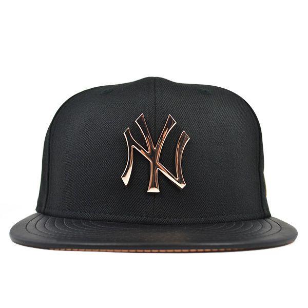 Gold New York Logo - New York Yankees HARDWARE LOGO Black/Rose Gold FITTED 59Fifty New ...