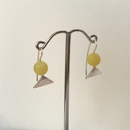 Silver Triangle Green Triangle Logo - Sterling silver triangle earrings with jade bead