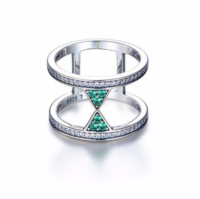 Silver Triangle Green Triangle Logo - US $18.79 23% OFF|Exotic Women Ring 100% 925 Sterling Silver Triangle Rings  With Green & Clear Cz Fashion New Ring For Women Jewelry RIPY112 7-in ...