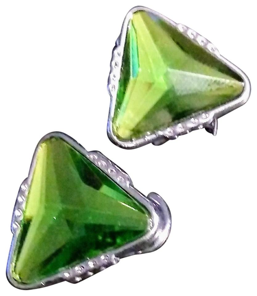 Silver Triangle Green Triangle Logo - Lime Green And Silver Triangle Shaped Earrings 47% off retail