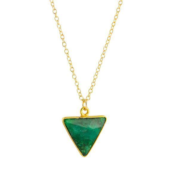 Silver Triangle Green Triangle Logo - Gold Emerald Necklace, Green Triangle Necklace, Emerald Pendant